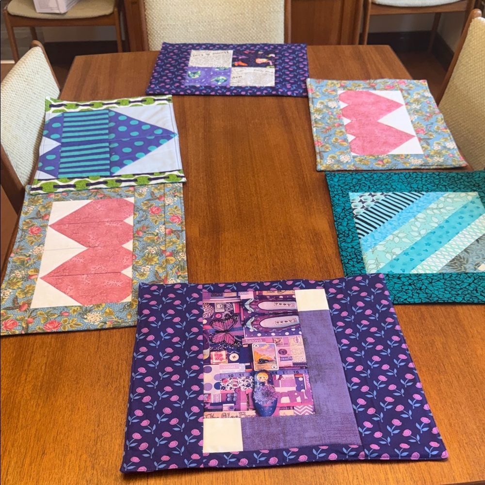 Colorful Patchwork Placemats Set handcrafted quilted placemats set of six